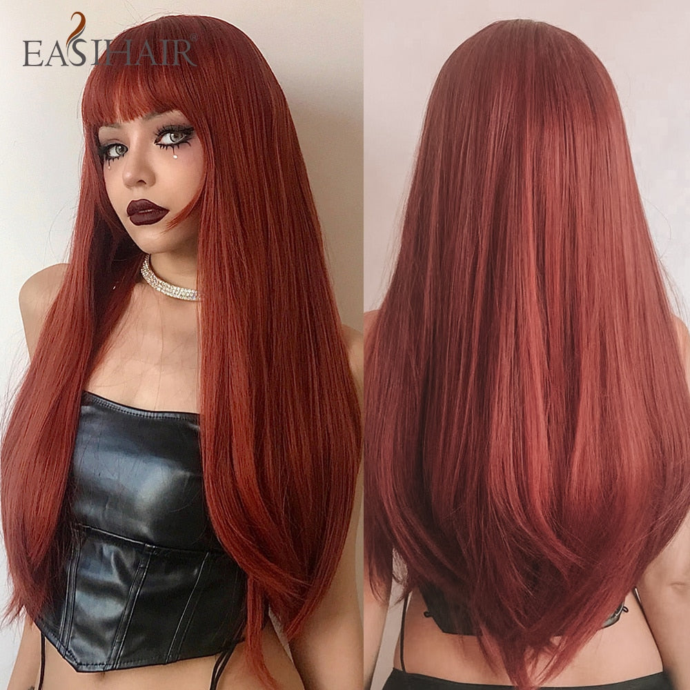 Brown Straight Synthetic Wigs with Bangs Natural Layered Hair Wigs for Women Daily Cosplay Party Heat Resistant Wigs The Clothing Company Sydney