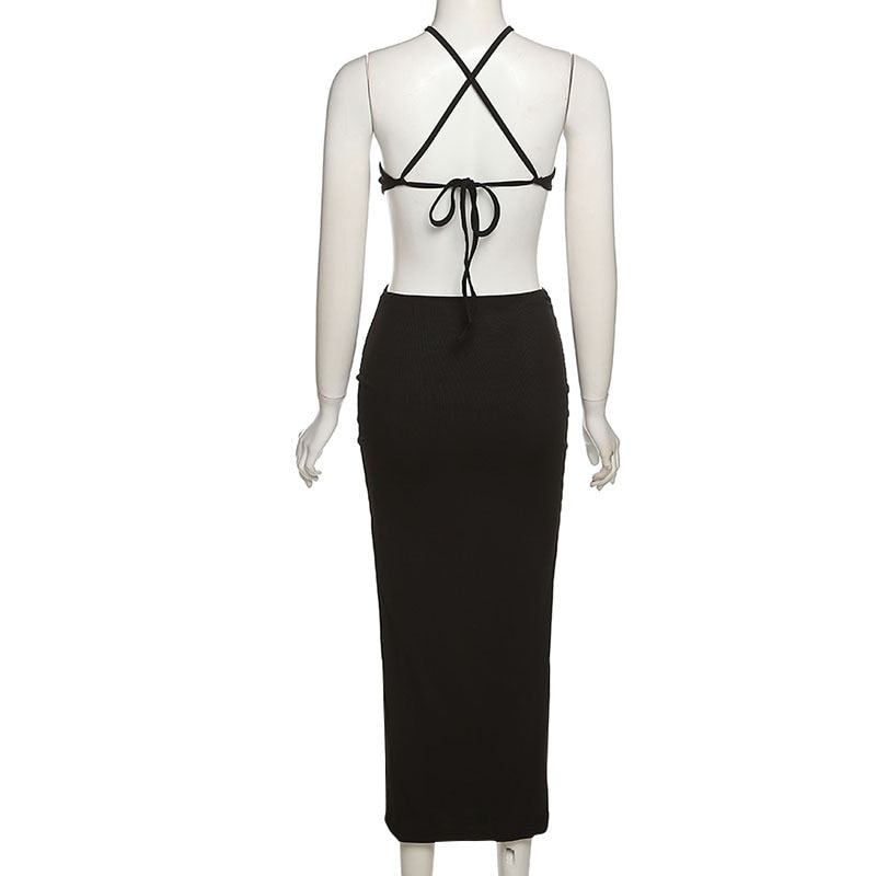 Summer Halter Maxi Dress Elegant Sexy Sleeveless Backless Club Party Cutout Bandage Dresses The Clothing Company Sydney