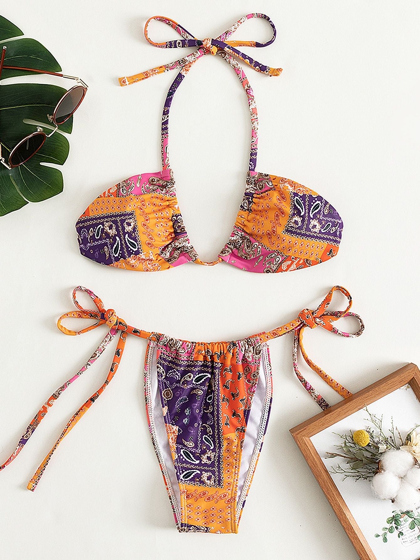 2 Piece Micro Bikini Women Halter Push Up Bohemia Floral Print Triangle Swimsuit Brazilian Beach Bathing Suit Bandage Swimwear The Clothing Company Sydney