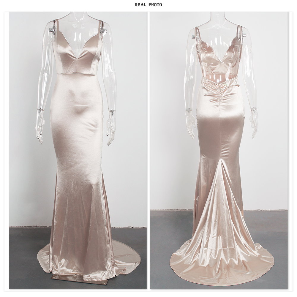 Backless Satin Evening Gown Strappy Deep V Neck Floor Length Prom Padded Stretch Formal Cocktail Wedding Party Dresses The Clothing Company Sydney