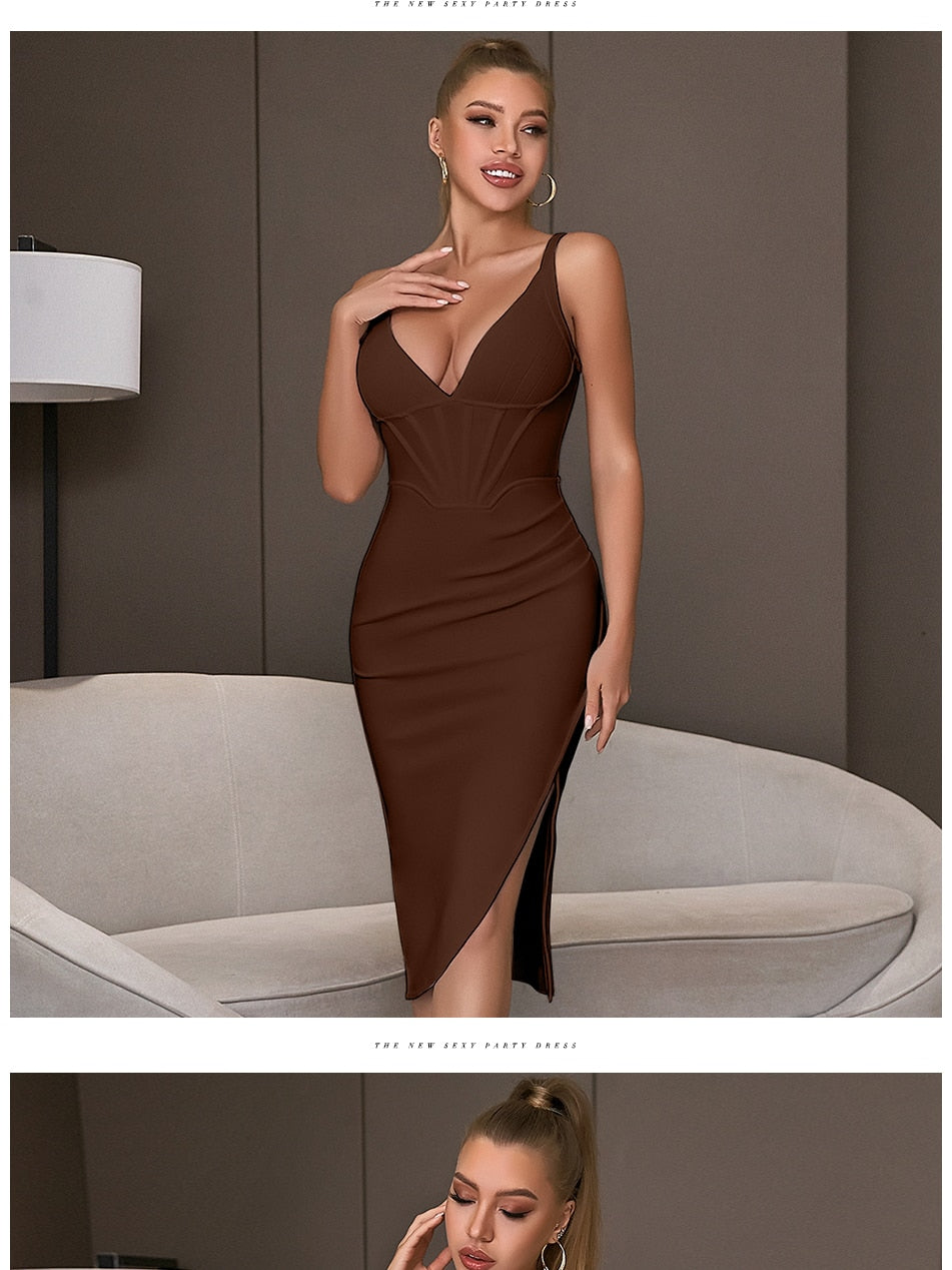 Spaghetti Strap Bodycon Bandage Dress Summer V Neck Club Elegant Outwear Celebrity Runway Party Dress The Clothing Company Sydney