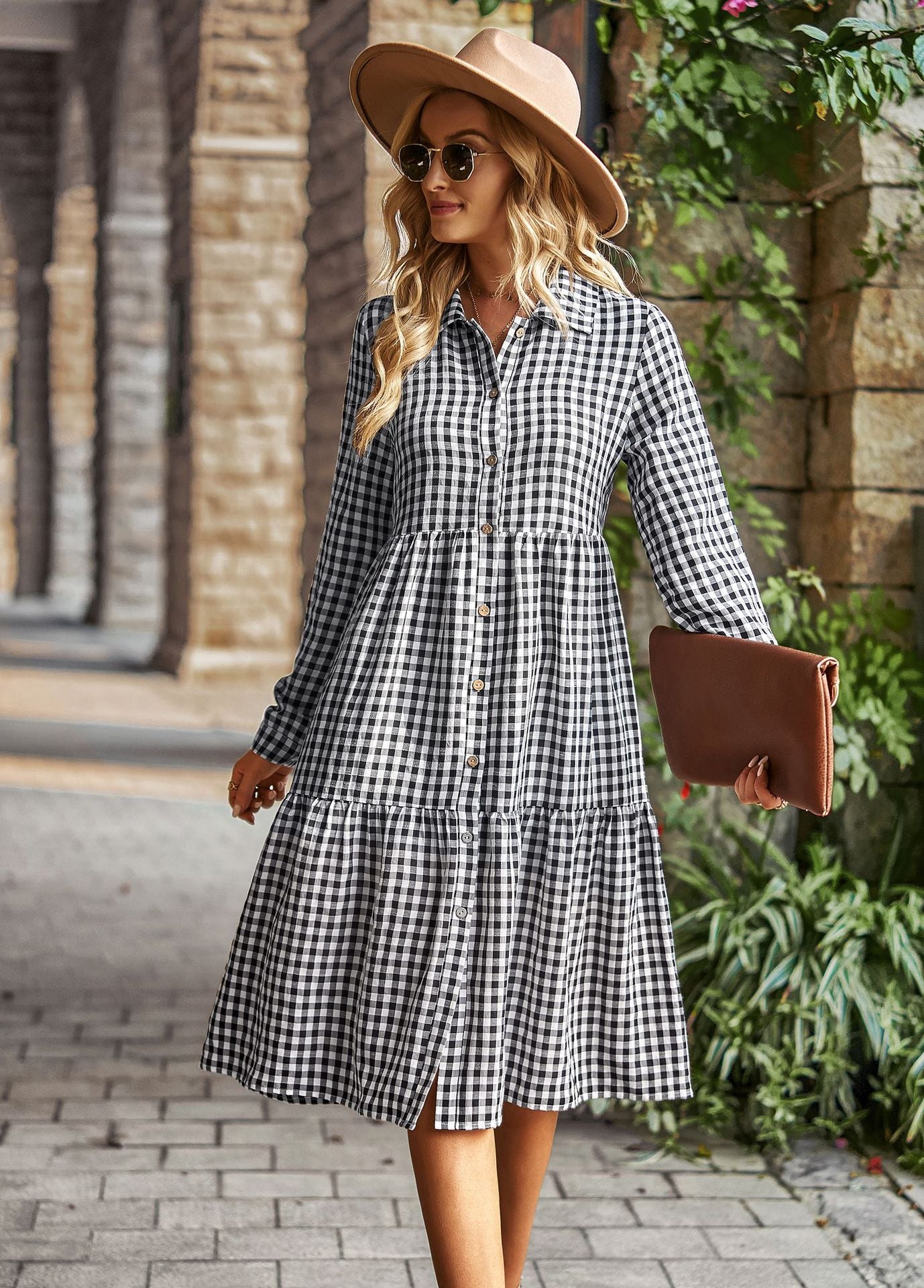 Casual Plaid Shirt Dress For Women Turn Down Long Sleeve Maxi Dress Vintage Single Breasted Patchwork Spring Autumn Dress The Clothing Company Sydney