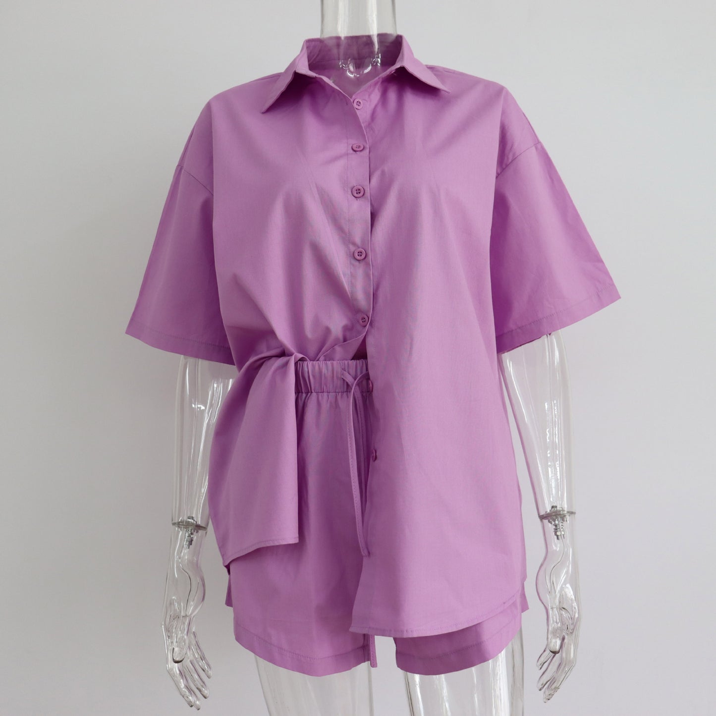 2 Piece Long Sleeve Shirt With Mini Shorts Cotton Stretch Waist Two Pieces Ladies Outfits Blouses Fashion Set The Clothing Company Sydney