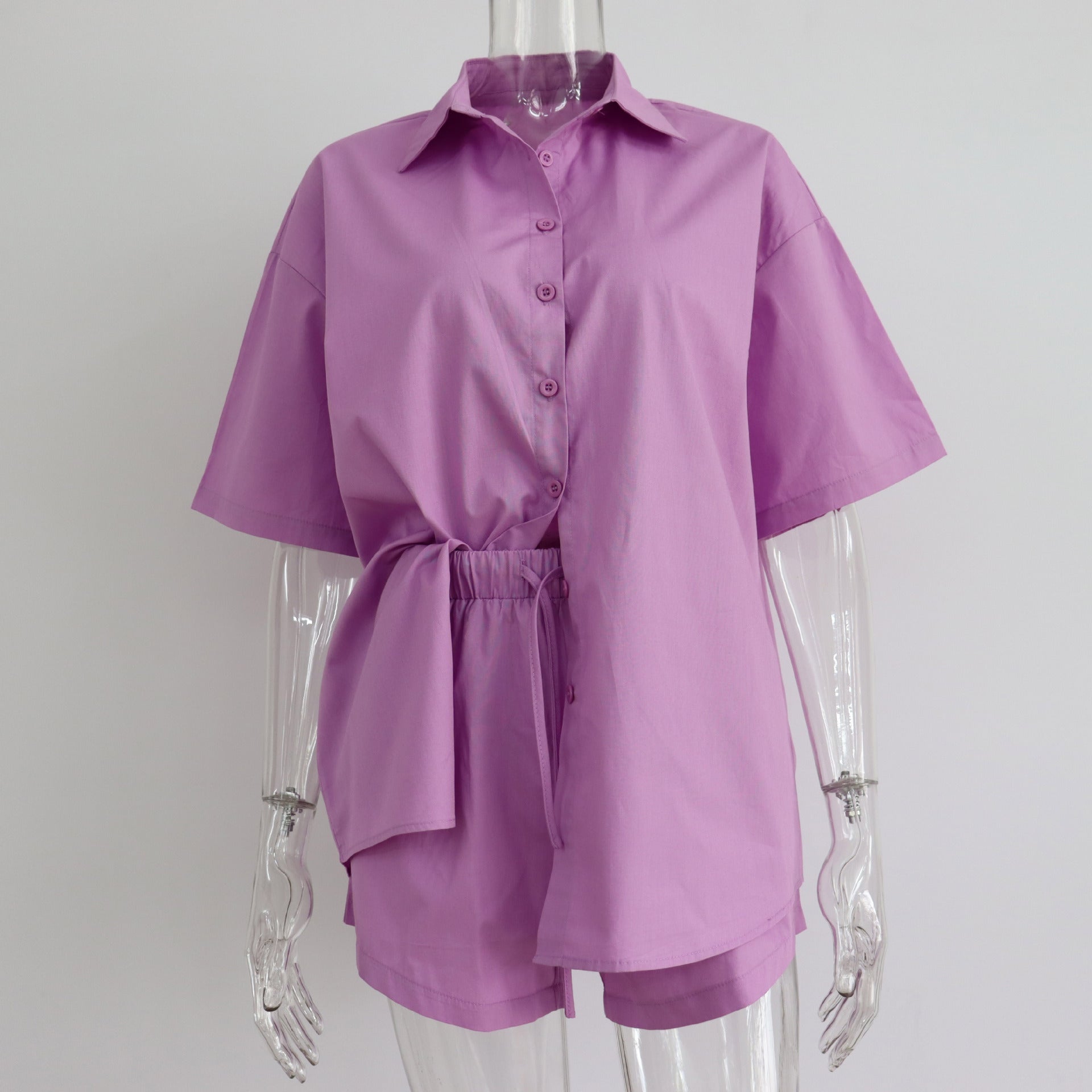 2 Piece Long Sleeve Shirt With Mini Shorts Cotton Stretch Waist Two Pieces Ladies Outfits Blouses Fashion Set The Clothing Company Sydney