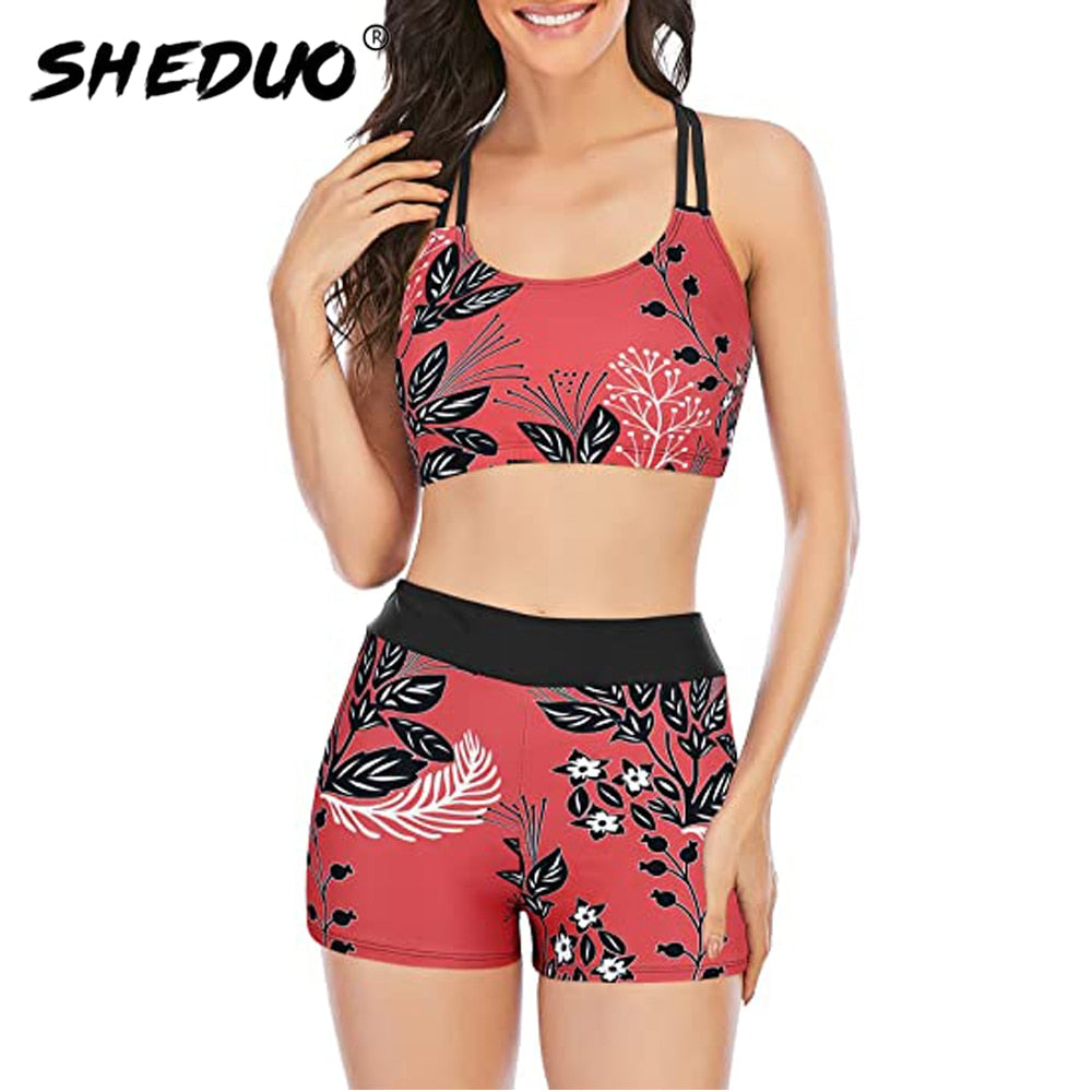 Two Piece Plus Size Tankini Swimming suits Swimwear Patchwork Bikini White boho Printed Swimsuit The Clothing Company Sydney