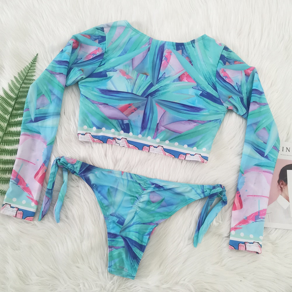 Long Sleeve Swimsuit Floral Print Bikini Bathing Suit Tankini Set Two-Piece Suits Swimwear  Bikini Set The Clothing Company Sydney