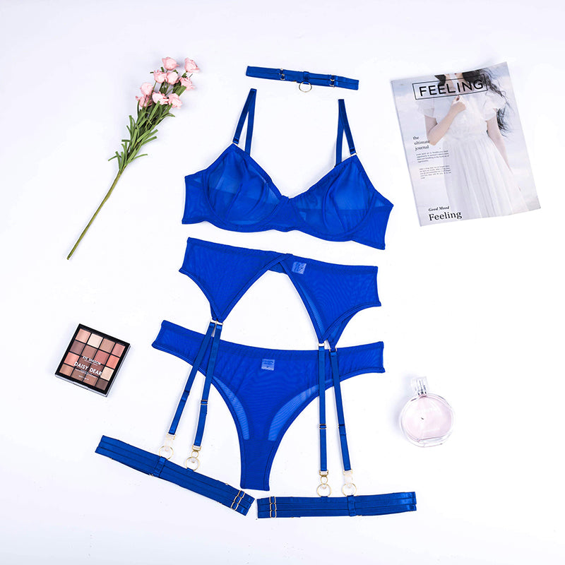 4 Piece Lingerie Underwear Bra Garters Brief Sets Transparent Lace Seamless Panties Set The Clothing Company Sydney