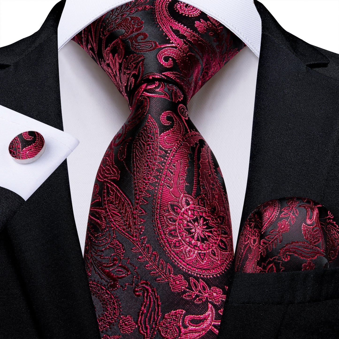 Designer Wedding Men's Tie Red Solid Striped Paisley Neckties For Men Business Hanky Cufflinks Tie Set The Clothing Company Sydney