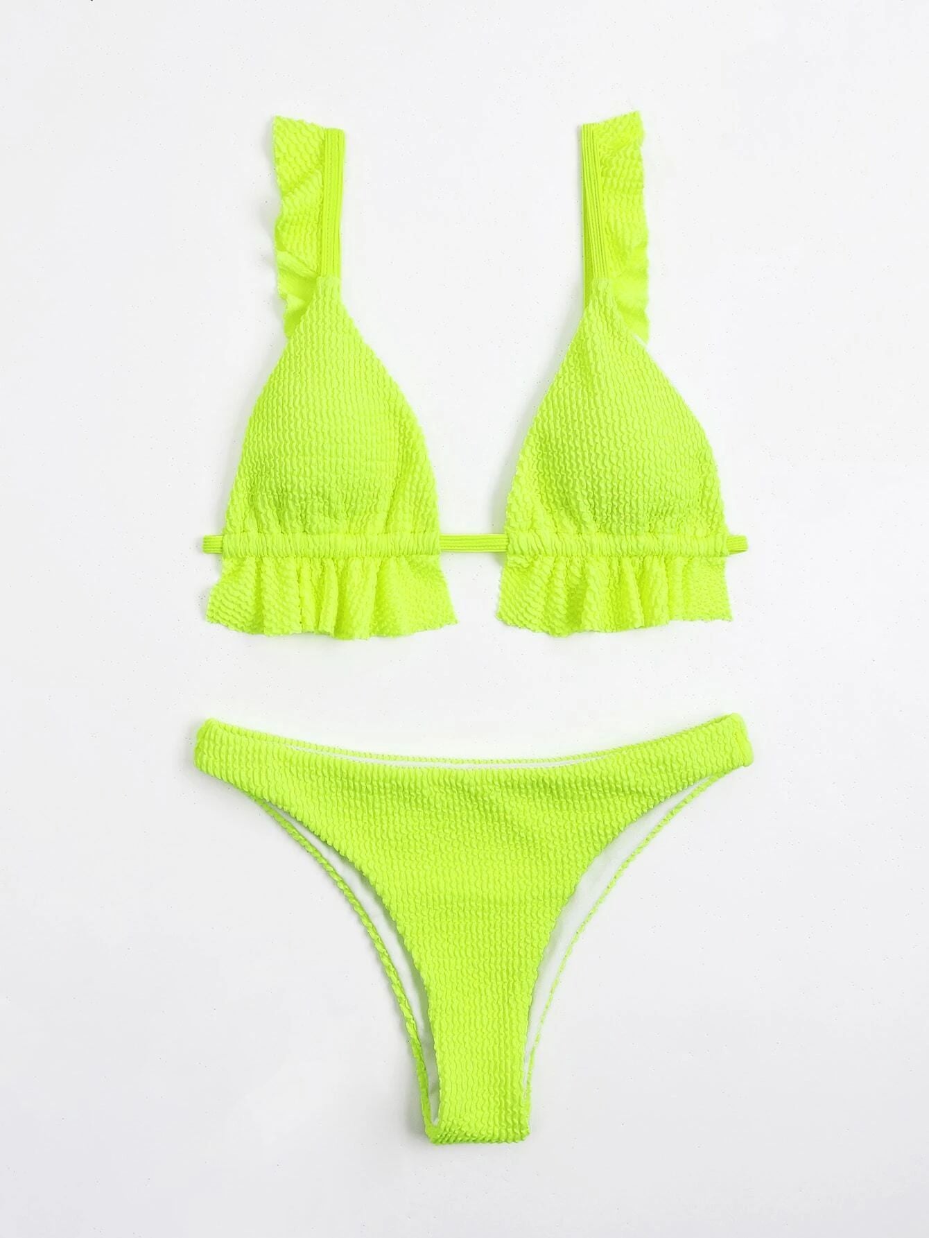 Ruffle Hem Triangle Bikini Swimsuit Two Piece Swimwear Textured Bikini Set Summer Beach Bathing Suit The Clothing Company Sydney