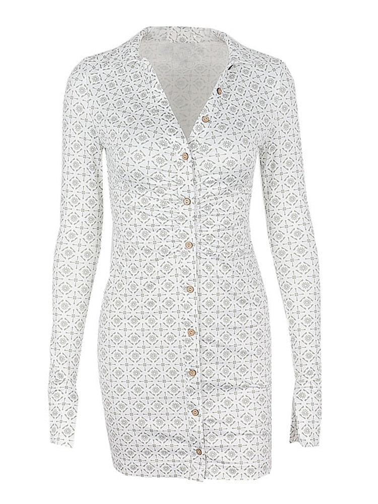 Fashion Print Shirts Dress Single Breasted Club Outfit Fall Winter Long Sleeve Chic Mini Dresses The Clothing Company Sydney