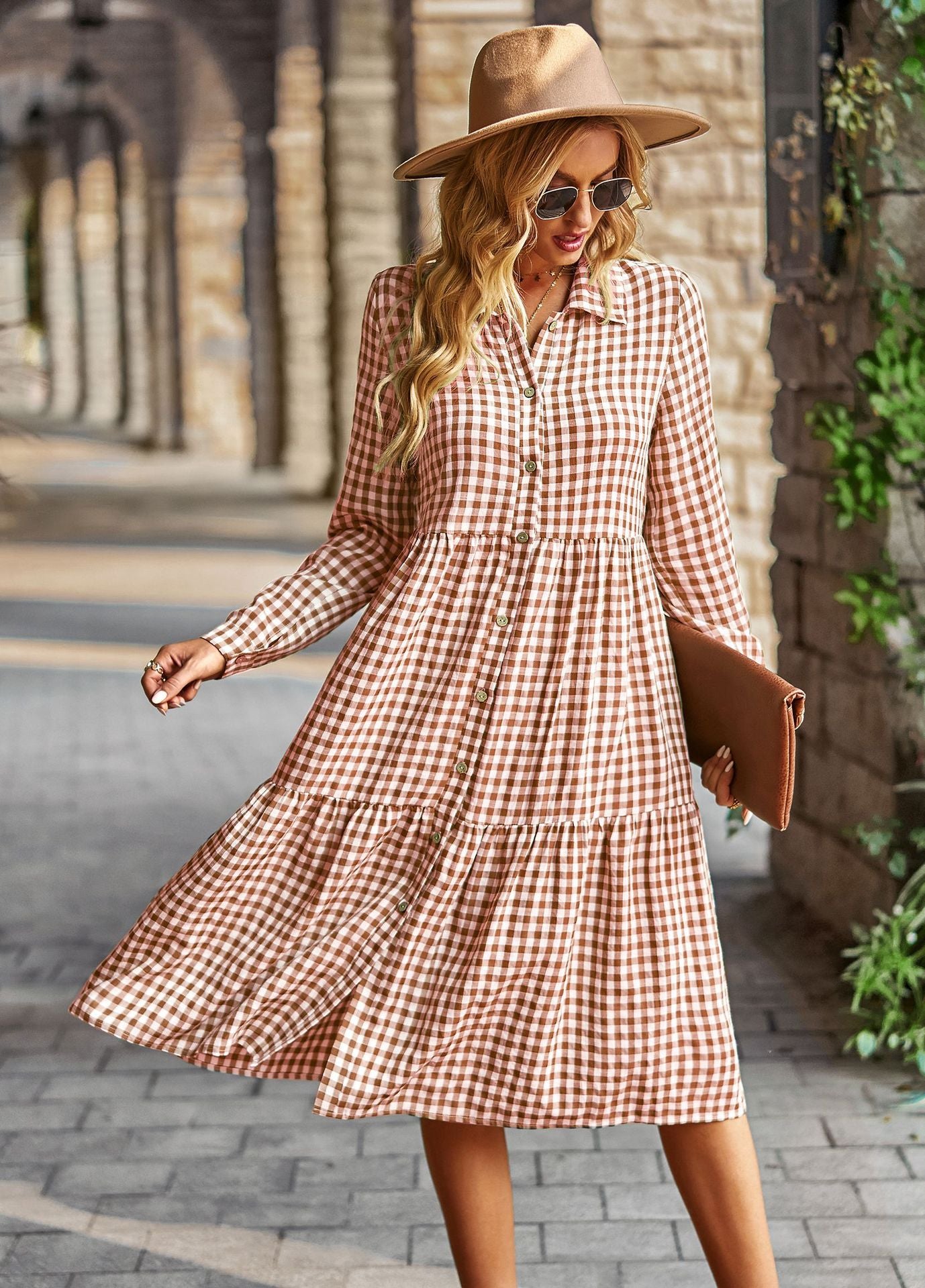 Casual Plaid Shirt Dress For Women Turn Down Long Sleeve Maxi Dress Vintage Single Breasted Patchwork Spring Autumn Dress The Clothing Company Sydney