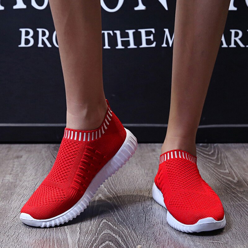 Breathable Mesh Sneakers Summer Slip on Soft Bottom Running Shoes Woman Plus Size Elastic Knit Casual Flats The Clothing Company Sydney