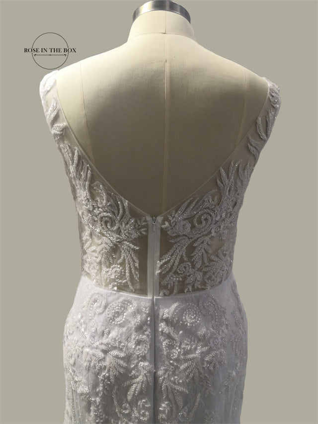 Luxury 3D Lace Mermaid Wedding Dress Romantic Beads Tulle Neck Wedding Bridal Gowns The Clothing Company Sydney