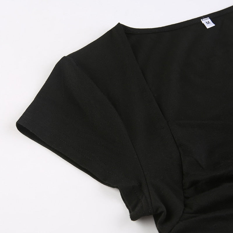 Y2K Cross Crop Top Folds Black Square Collar T Shirt Short Sleeve Square Collar Cute Chic Tee Grunge Tee Retro Top The Clothing Company Sydney