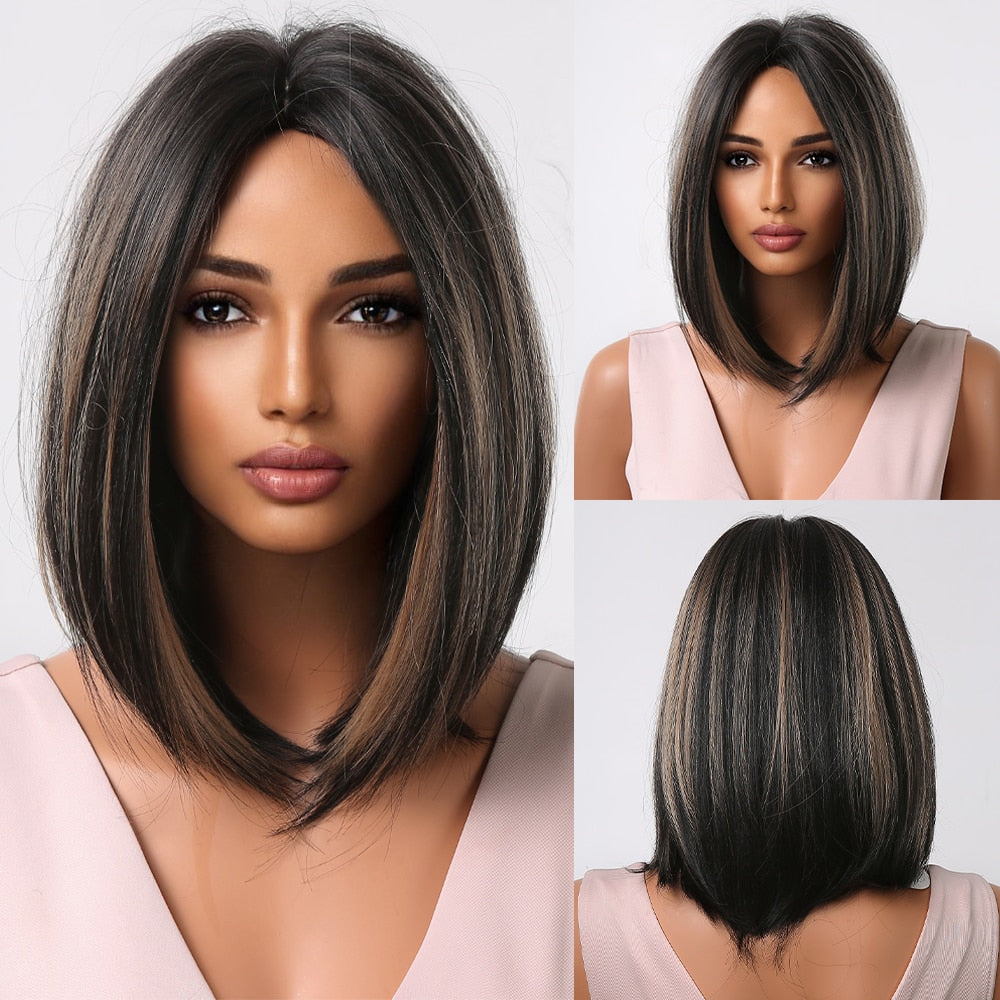 Short Straight Synthetic Wigs for Women Blonde to Brown Ombre Bob Wigs with Bangs Daily Cosplay Party Heat Resistant Wigs The Clothing Company Sydney