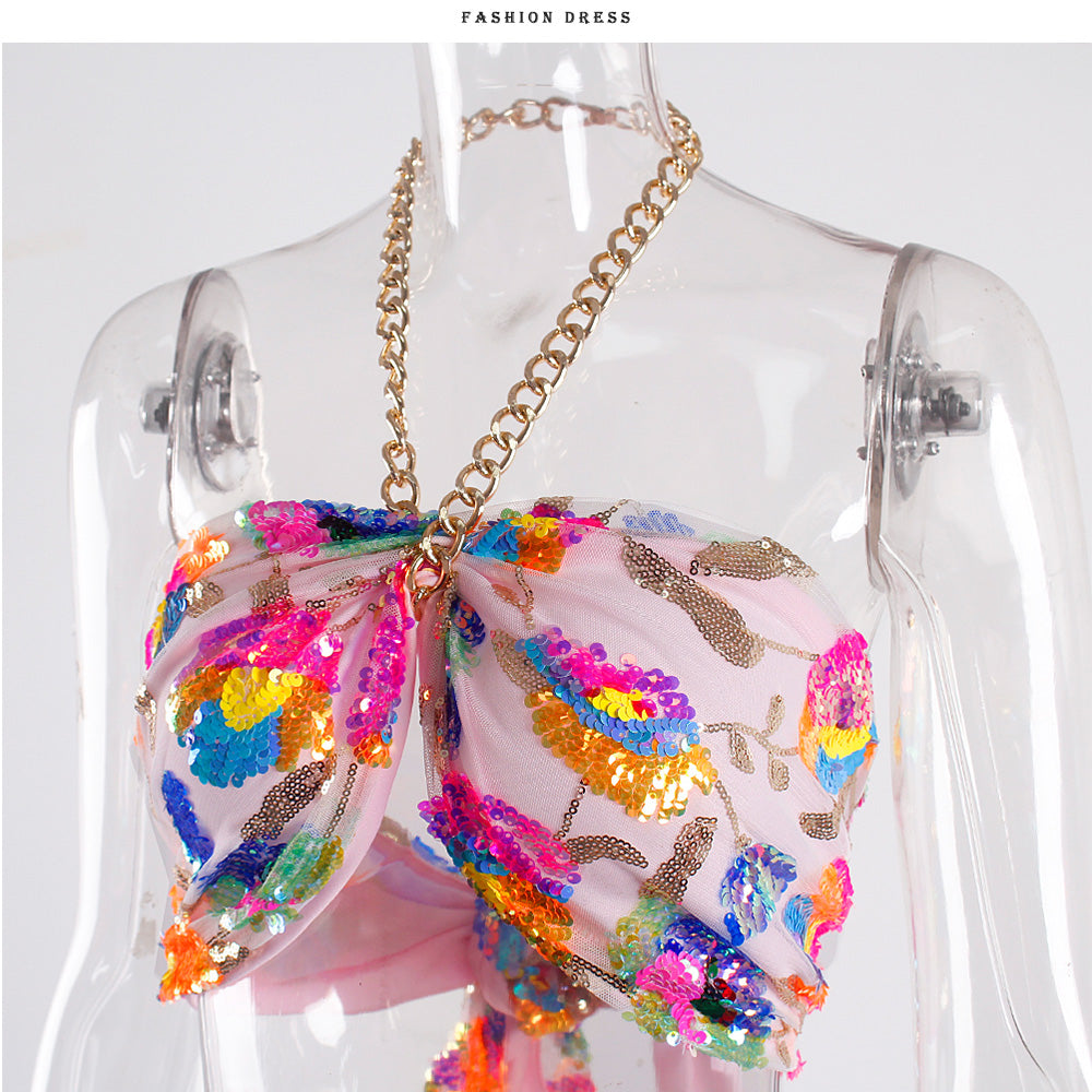 Sequin Backless Slip Mini Chain Straps Short Tulle Cocktail Summer Party Night Lush Prom Dress The Clothing Company Sydney