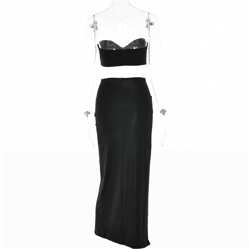 Elegant Strapless Sexy Two Piece Set Women Sleeveless Crop Top And High Split Skirt Matching Sets Party Dress Sets The Clothing Company Sydney