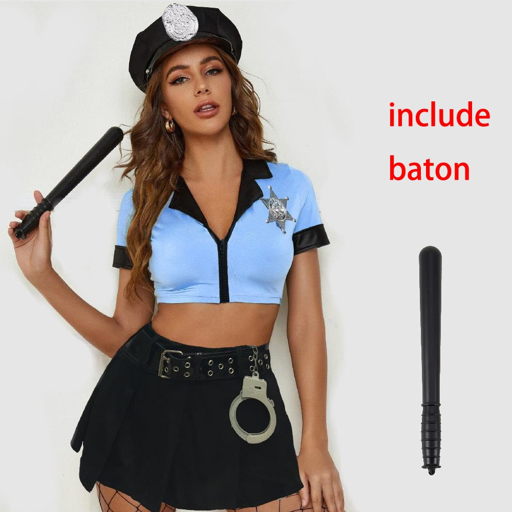 Female Cop Officer Policewomen Outfit Black Zipper Satin Police Women Cosplay Costume The Clothing Company Sydney