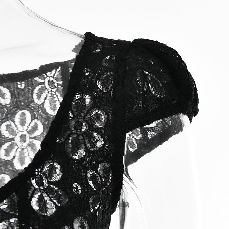 Square Neck Black White Mini Summer High Waist Short Sleeve Beachwear Bodycon Hollow Out Sundress Dress The Clothing Company Sydney