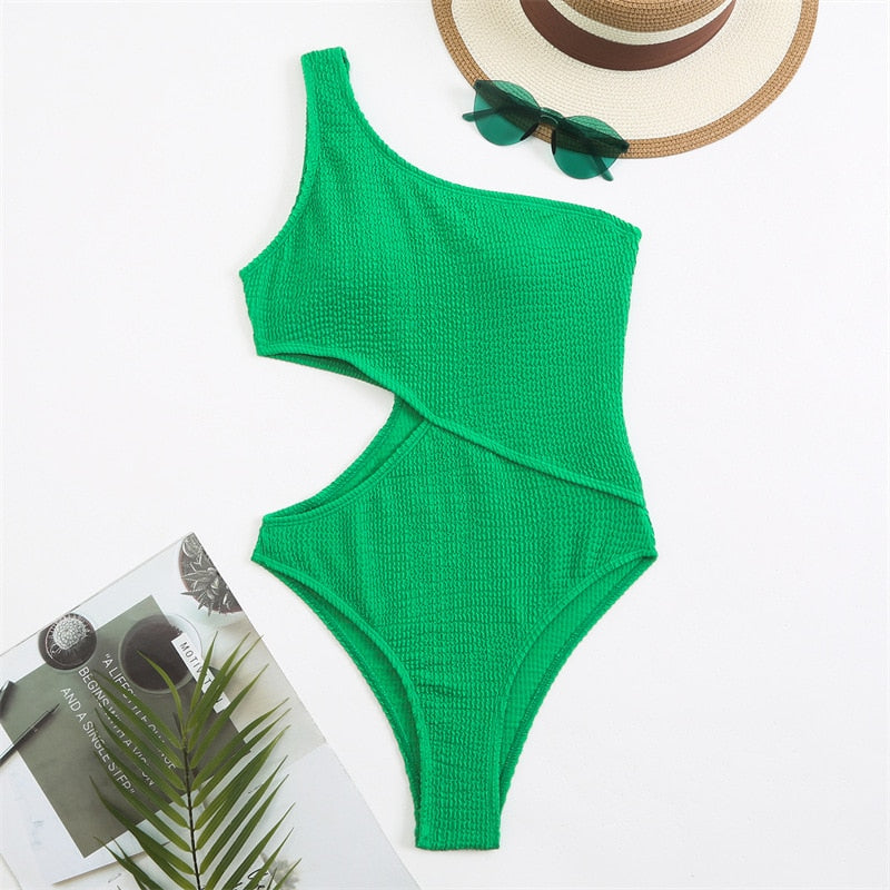 One Piece Swimsuit One Shoulder Solid Swimwear Ribbed Monokini Bathing Suit Beachwear Swimming Suits The Clothing Company Sydney