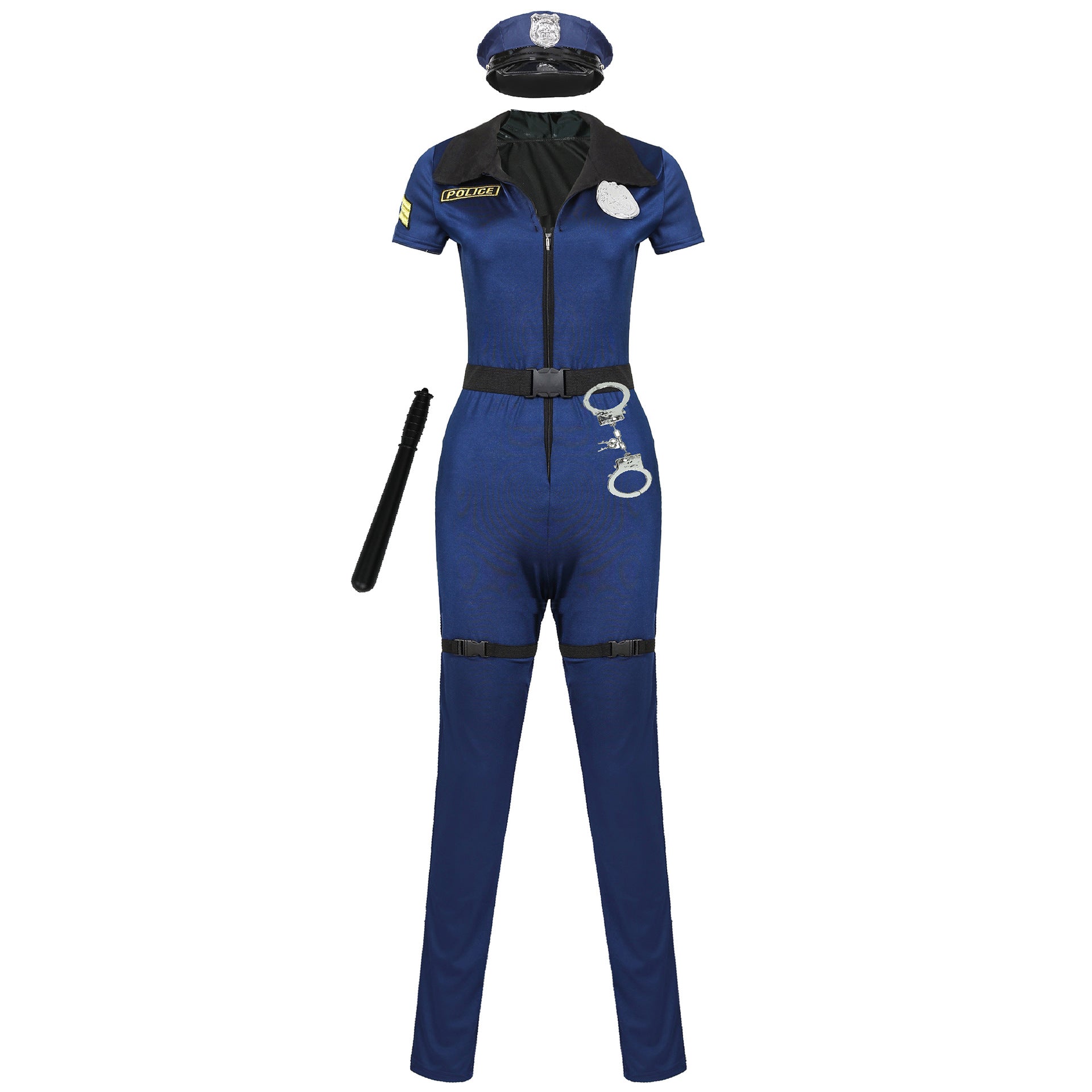 Female Cop Officer Policewomen Outfit Black Zipper Satin Police Women Cosplay Costume The Clothing Company Sydney