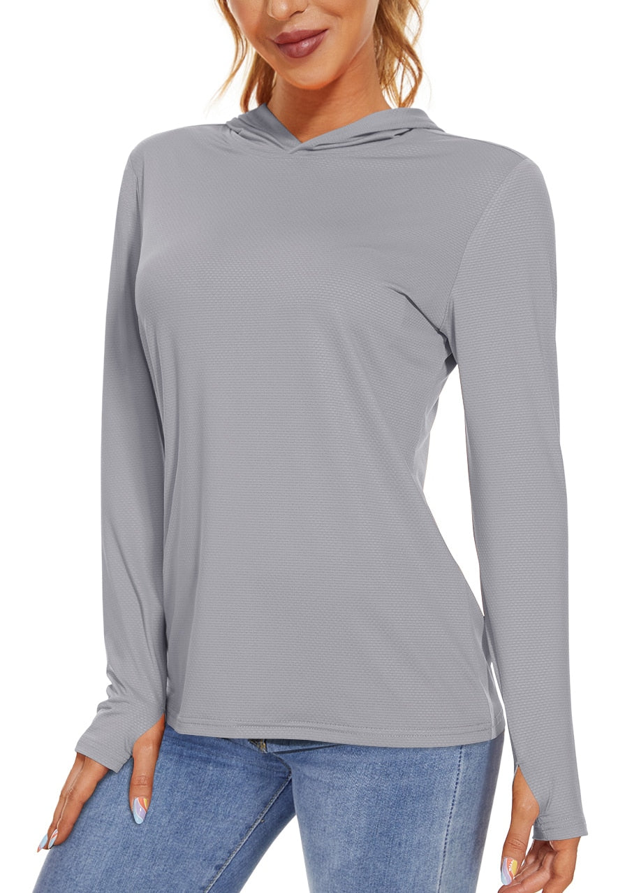 Summer UV/Sun Protection Outdoor Hooded T-shirt Women's Hoodie Shirt UPF 50+ Long Sleeve Fishing Hiking Athletic Shirts The Clothing Company Sydney