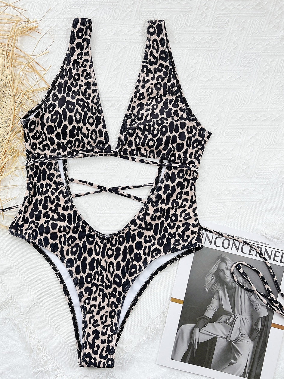 Leopard Strapped Swimwear High Cut One Piece Swimsuit Monokini Push Up Summer Beach Wear Bathing Suit The Clothing Company Sydney