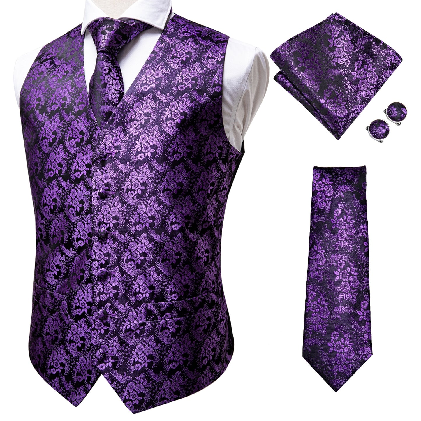 4Piece Mens Vest for Suit Luxury Paisley Floral Plaid Suit Silk Vest and Tie Set Blue Gold Red Sliver Wedding Vest The Clothing Company Sydney