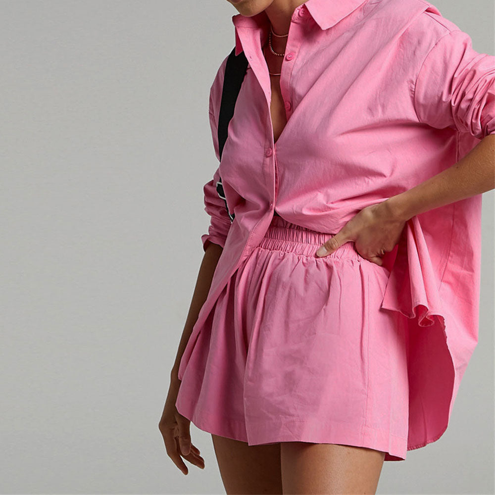 Women's Tracksuits Shirt With Mini Shorts Cotton Two Pieces Sets Fashion Clothing Outfits Blouse Set The Clothing Company Sydney