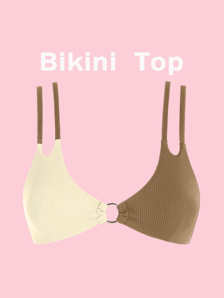 Two Tone Color Block O-ring Honeycomb Textured Bikini Swimwear Mix & Match Swimsuit Separates Beach Top And Bottom The Clothing Company Sydney