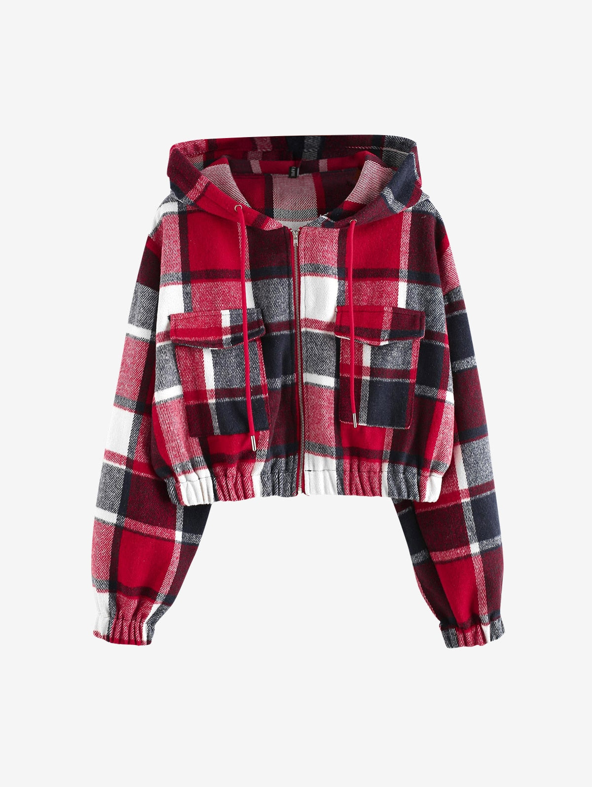 Plaid Flannel Flap Pocket Zip Hooded Jacket Women's Drop Shoulder Coat Zip Up Short Jacket Winter Outwear The Clothing Company Sydney