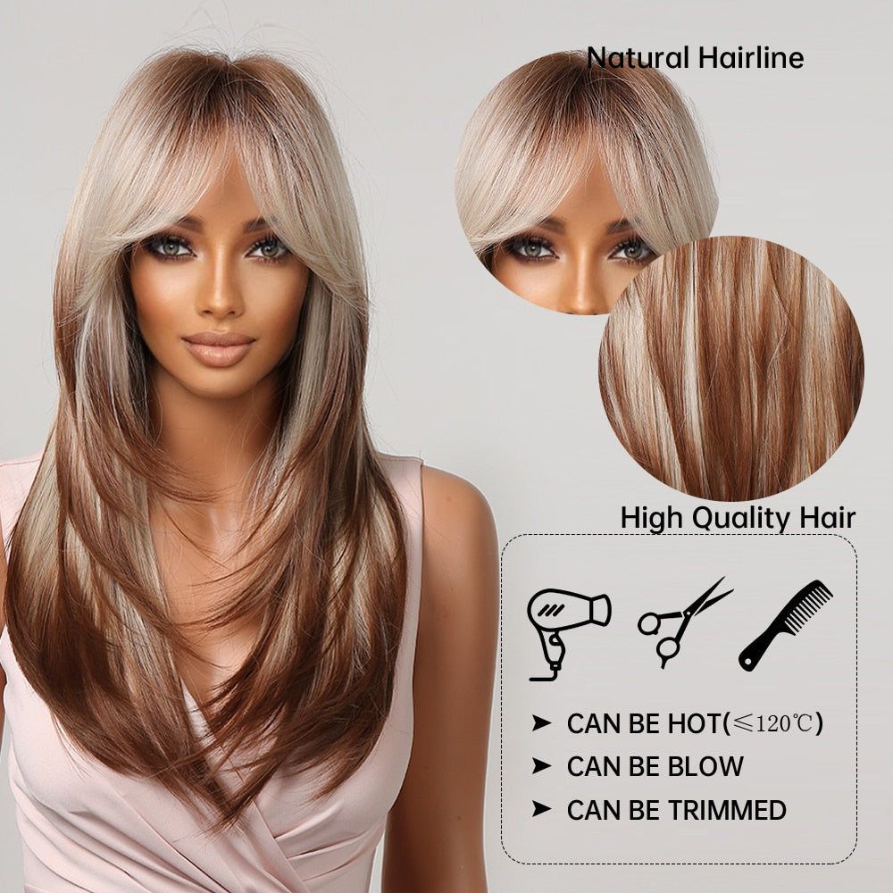 Long Straight Blonde Layered Synthetic Wigs Brown Balayage Ombre Wigs With Bang Cosplay Costume Heat Resistant Wigs The Clothing Company Sydney