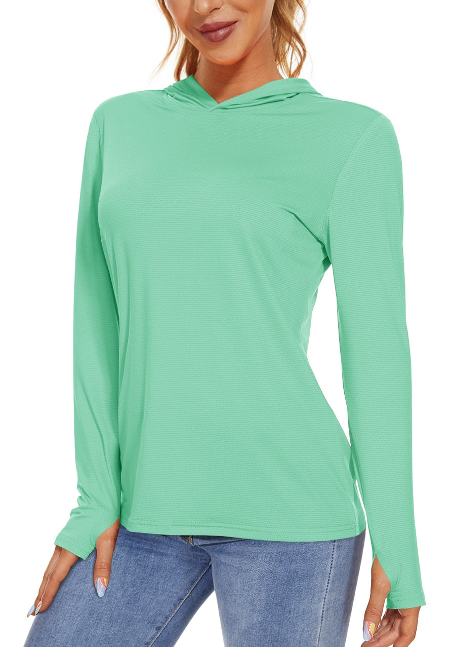 Summer UV/Sun Protection Outdoor Hooded T-shirt Women's Hoodie Shirt UPF 50+ Long Sleeve Fishing Hiking Athletic Shirts The Clothing Company Sydney