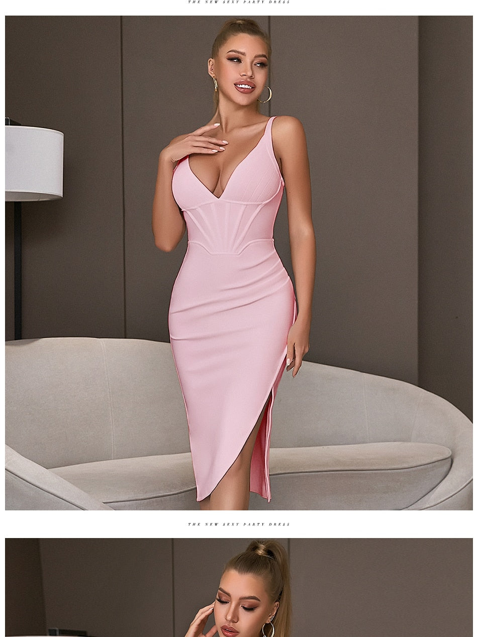 Spaghetti Strap Bodycon Bandage Dress Summer V Neck Club Elegant Outwear Celebrity Runway Party Dress The Clothing Company Sydney