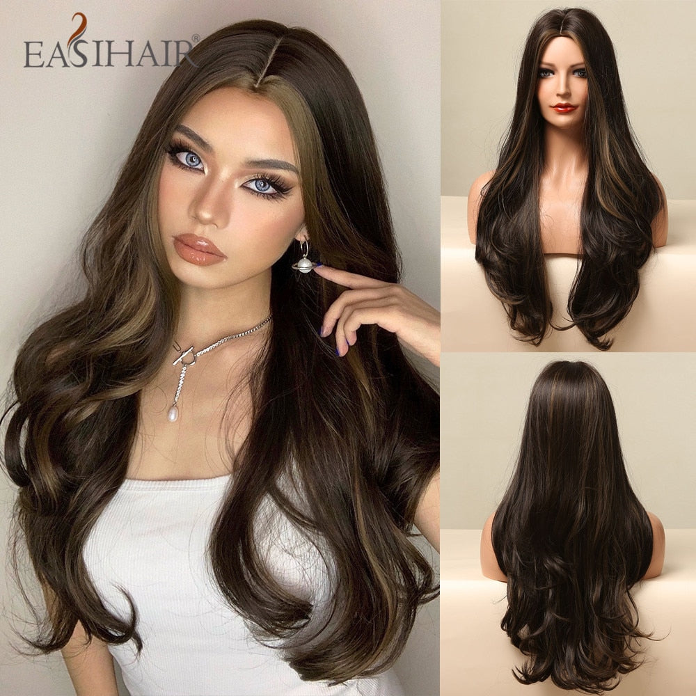 Ombre Brown Light Blonde Platinum Long Wavy Middle Part Hair Wig Cosplay Natural Heat Resistant Synthetic Wig for Women The Clothing Company Sydney