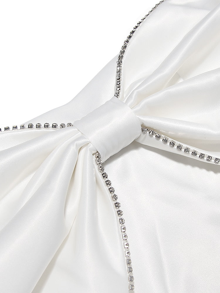 Satin Strapless White Bodycon Dress Mini Diamonds Bow Wedding Guest Night Party Dresses Summer Women's Dress The Clothing Company Sydney