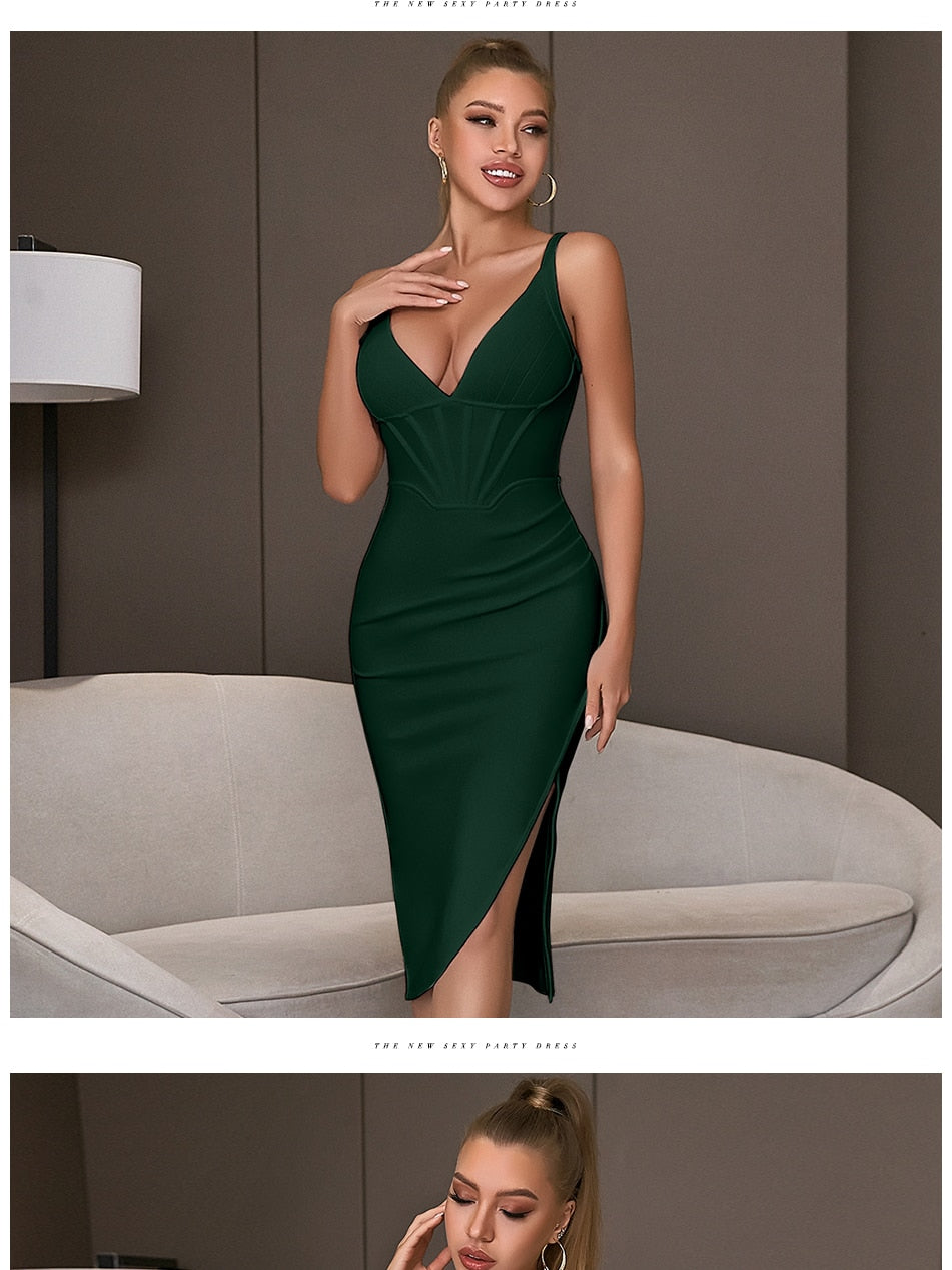 Spaghetti Strap Bodycon Bandage Dress Summer V Neck Club Elegant Outwear Celebrity Runway Party Dress The Clothing Company Sydney