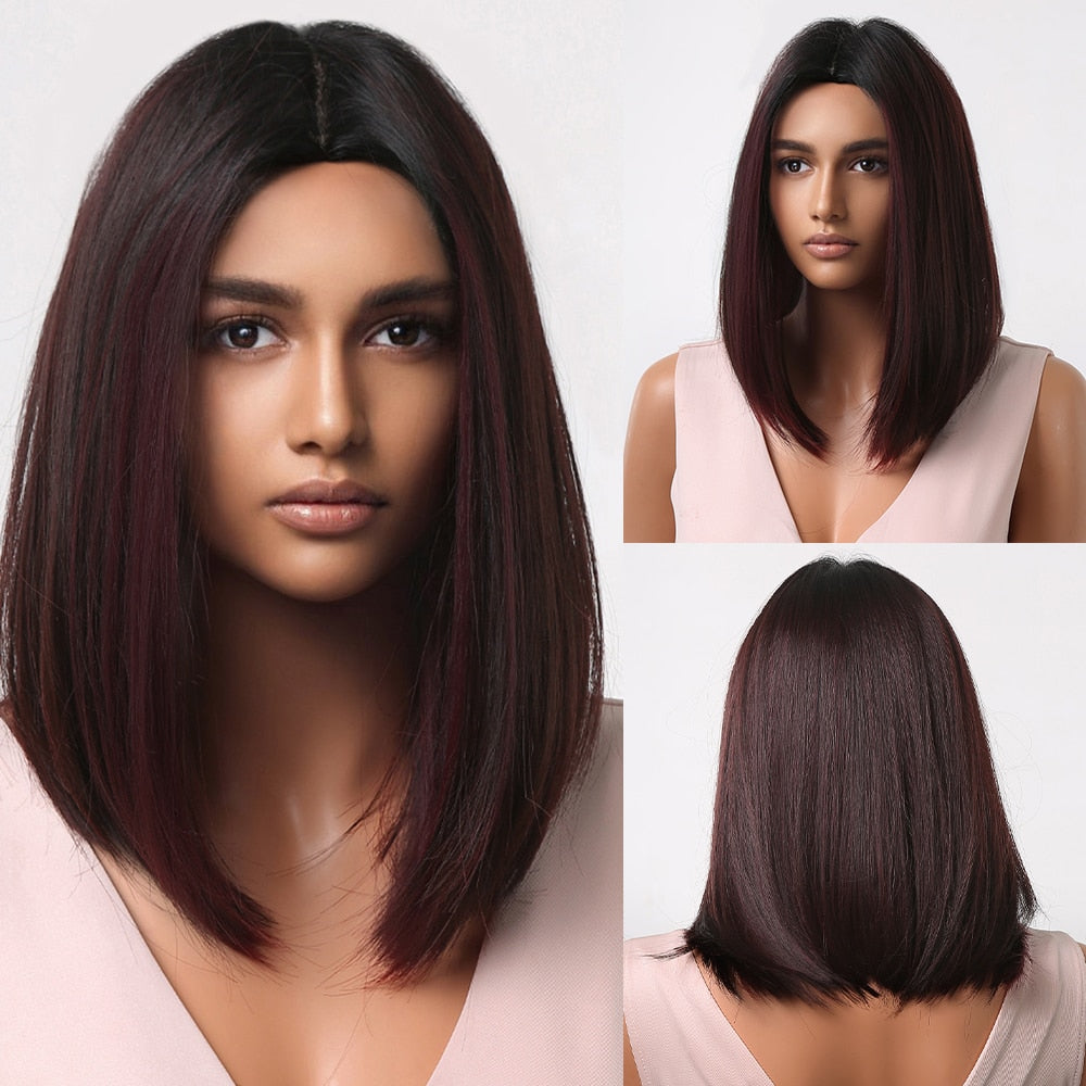 Short Straight Synthetic Wigs for Women Blonde to Brown Ombre Bob Wigs with Bangs Daily Cosplay Party Heat Resistant Wigs The Clothing Company Sydney