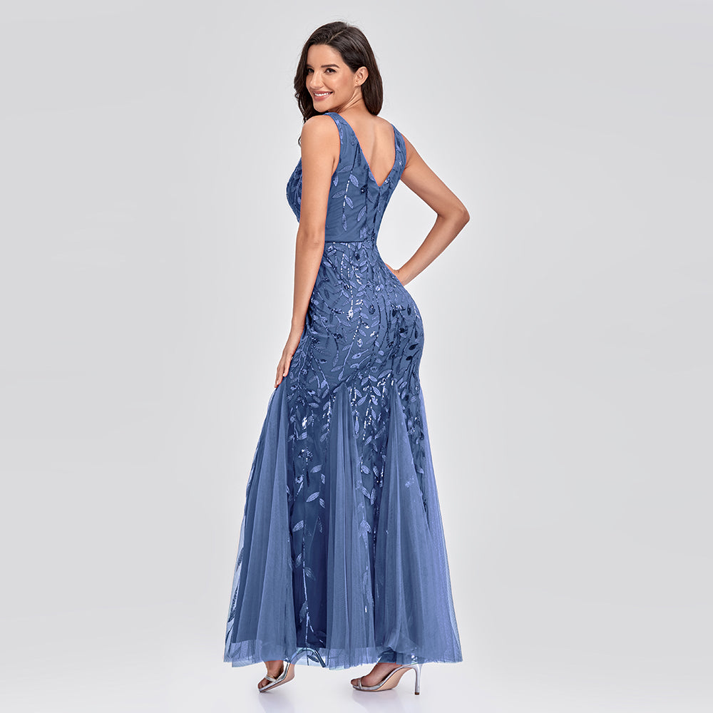 Sleeveless V-neck Tulle Sequins Cocktail V-back Mermaid Party Prom Gown Formal Occasion Embroidered Formal Dress The Clothing Company Sydney