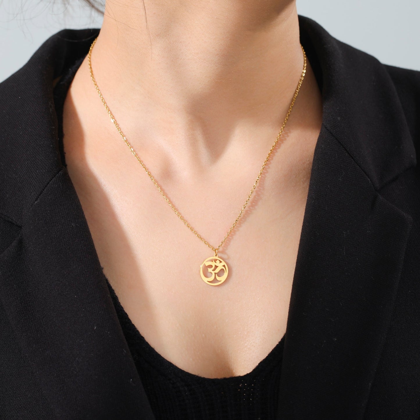 Tamil Om Aum Symbol with Trident Pendant Stainless Steel Necklace Om Shiva Symbol Yoga Vintage Talisman Jewellery The Clothing Company Sydney
