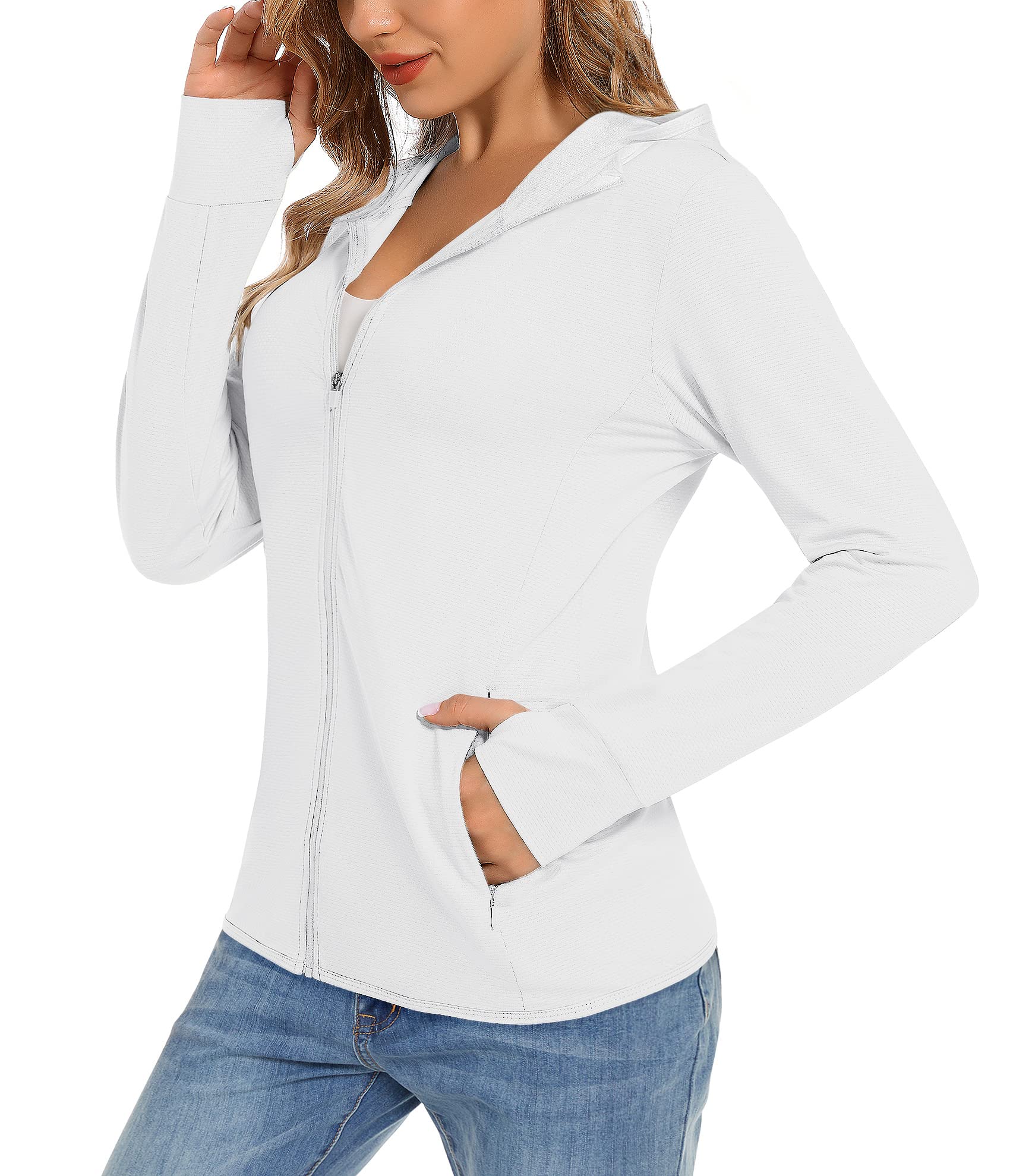 Summer Sun Protection Hoodies Women's Long Sleeve Casual Shirts UPF 50+ Sun Block Full Zip T-shirts With Zipper Pockets The Clothing Company Sydney