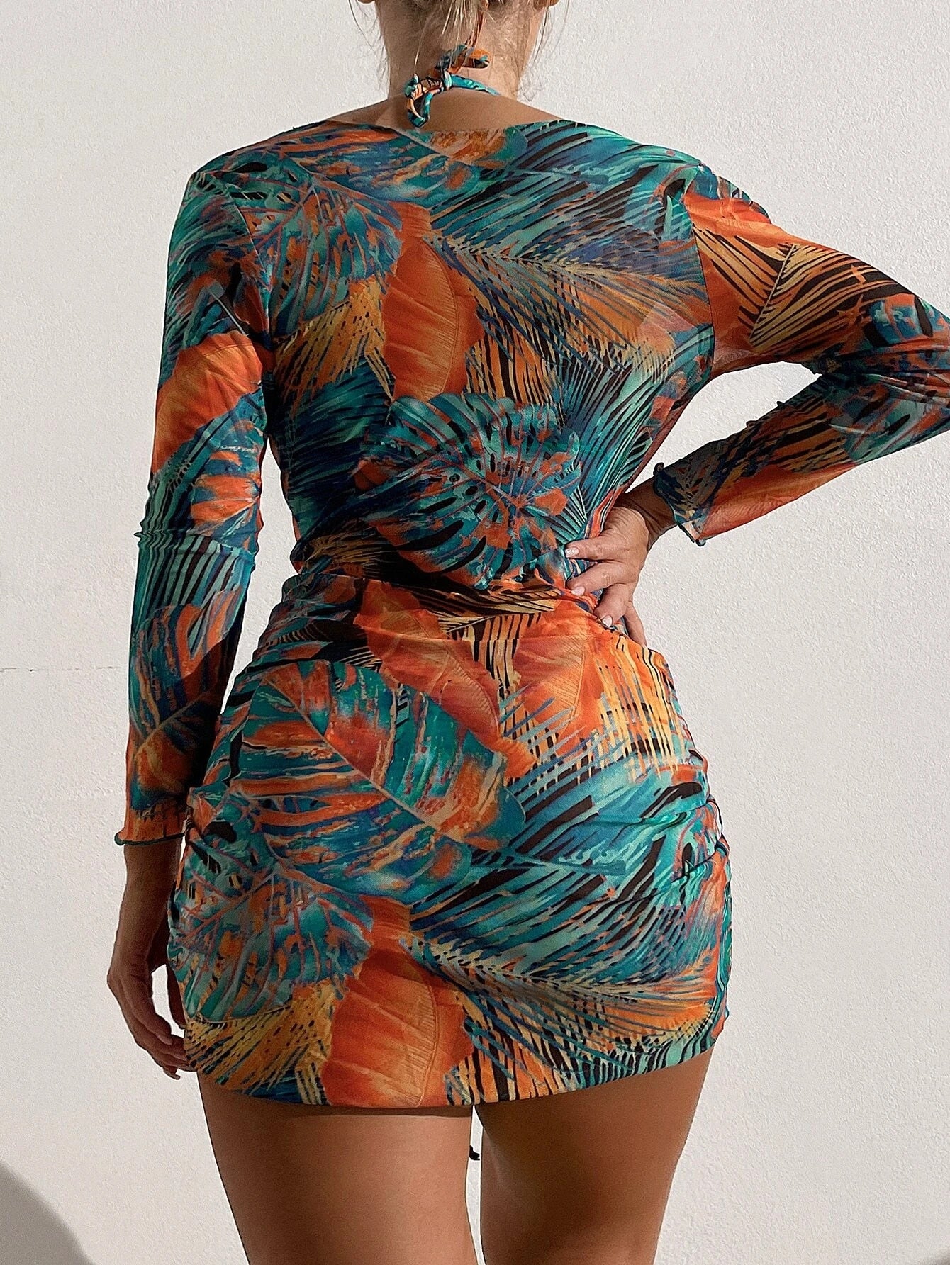 Slit Cuff Plunge Neck Three Piece Bikini Set with Cover Up Plain Swimsuit Women Swimwear Summer Beach Bathing Suit The Clothing Company Sydney