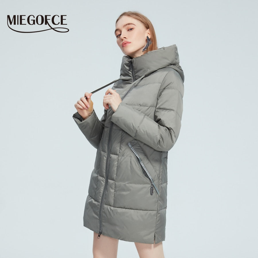 Winter Jacket Women's Stand Collar Hooded Cold Protection Windproof Lady Coat Big Pocket Mid-Length Parka The Clothing Company Sydney