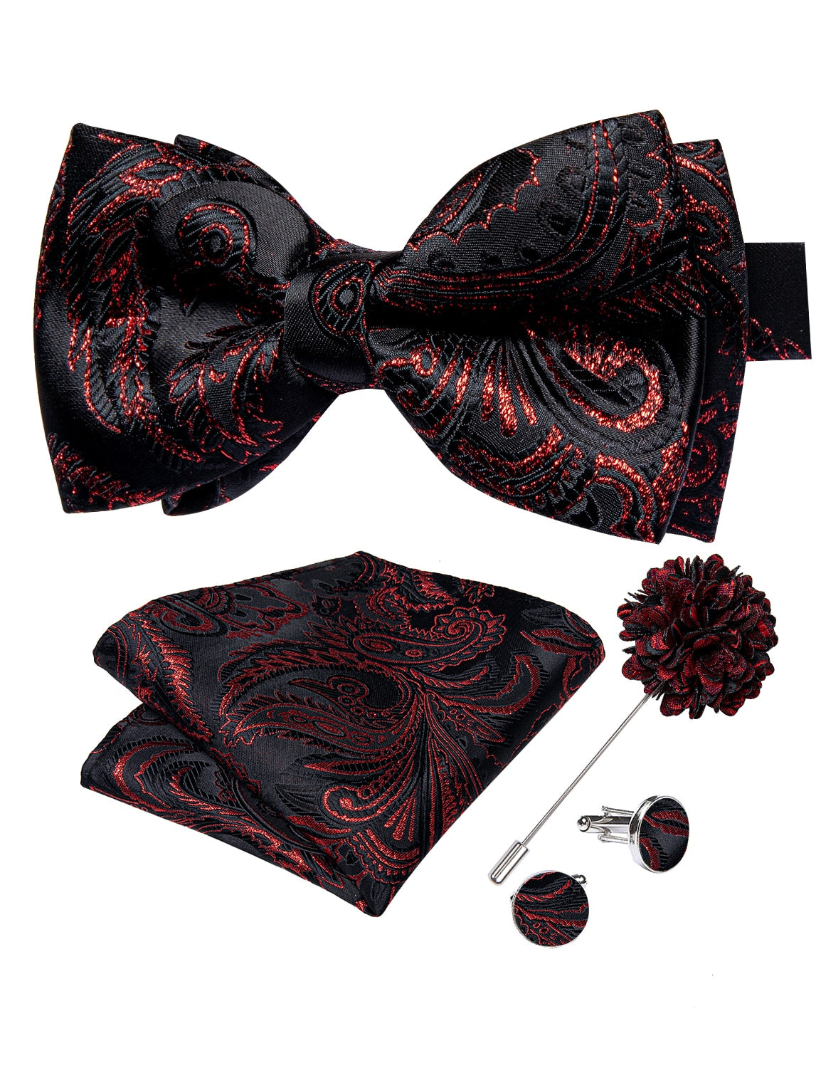 Wedding Bow Tie for Men Classic Red Pre-tied Bowtie Cufflinks Corsage Set for Party Silk Butterfly Knot Gift Set The Clothing Company Sydney