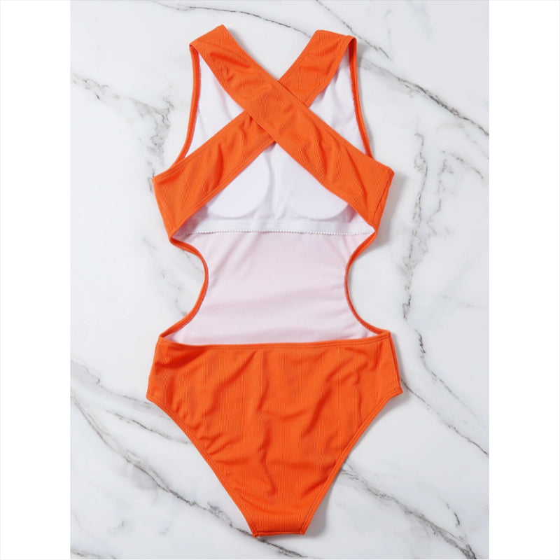 Ribbed One Piece Women Swimsuits Cut Out Swimwear High Neck Bodysuit Solid Beachwear Cross Back Monokini Clothing Company Sydney
