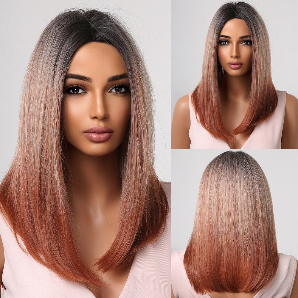 Short Straight Synthetic Wigs for Women Blonde to Brown Ombre Bob Wigs with Bangs Daily Cosplay Party Heat Resistant Wigs The Clothing Company Sydney