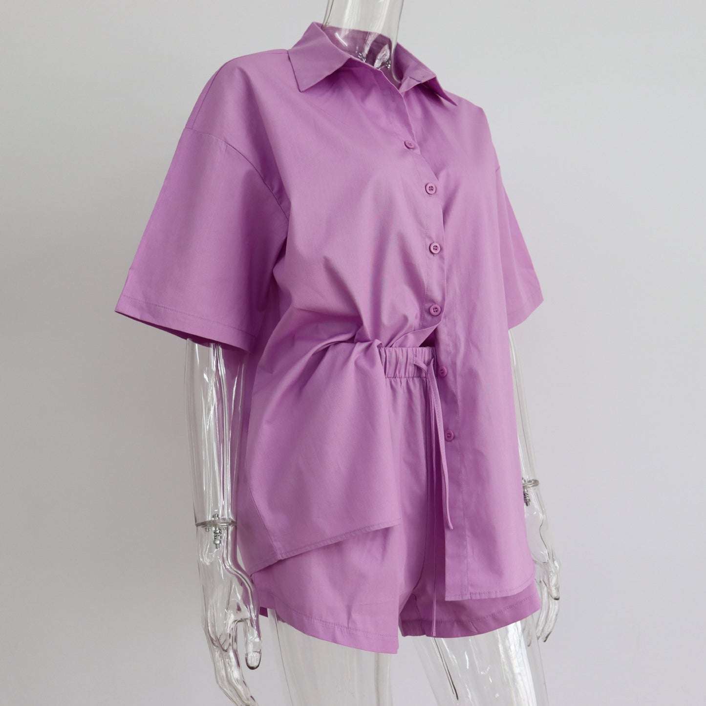 2 Piece Long Sleeve Shirt With Mini Shorts Cotton Stretch Waist Two Pieces Ladies Outfits Blouses Fashion Set The Clothing Company Sydney