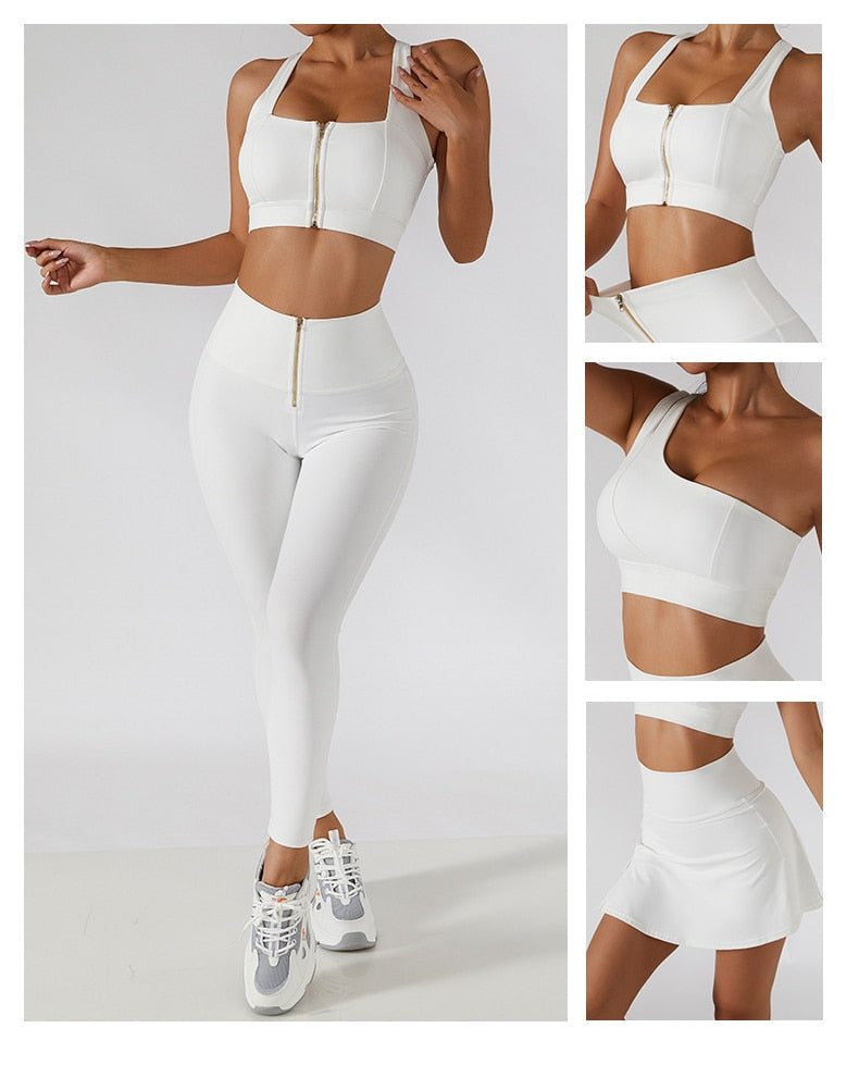 2 Piece Yoga Set Women Workout Sport Gym Wear Yoga Suit High Waist Leggings Skirts Front Zipper Bra Fitness Crop Top Yoga Sportswear The Clothing Company Sydney