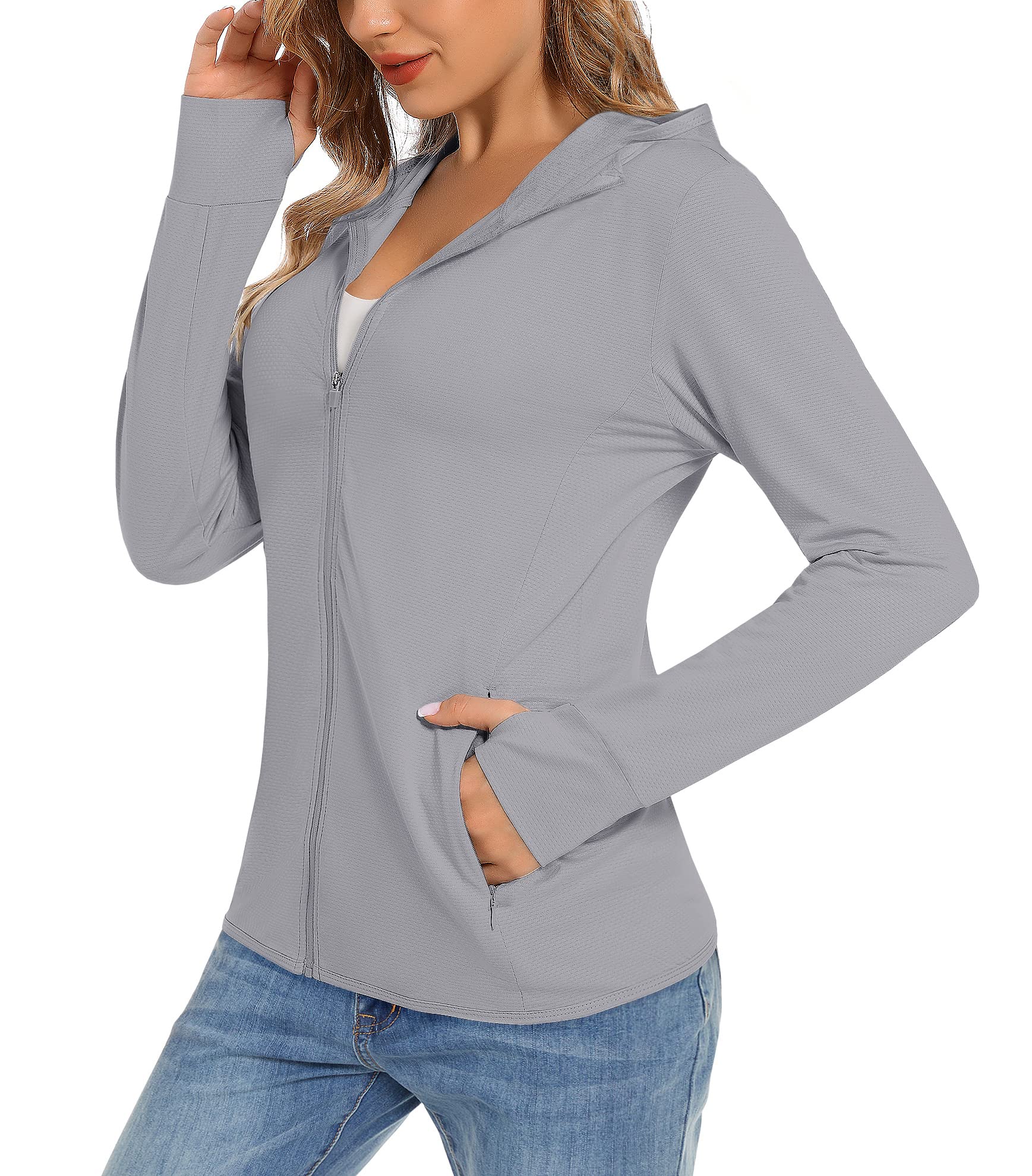 Summer Sun Protection Hoodies Women's Long Sleeve Casual Shirts UPF 50+ Sun Block Full Zip T-shirts With Zipper Pockets The Clothing Company Sydney
