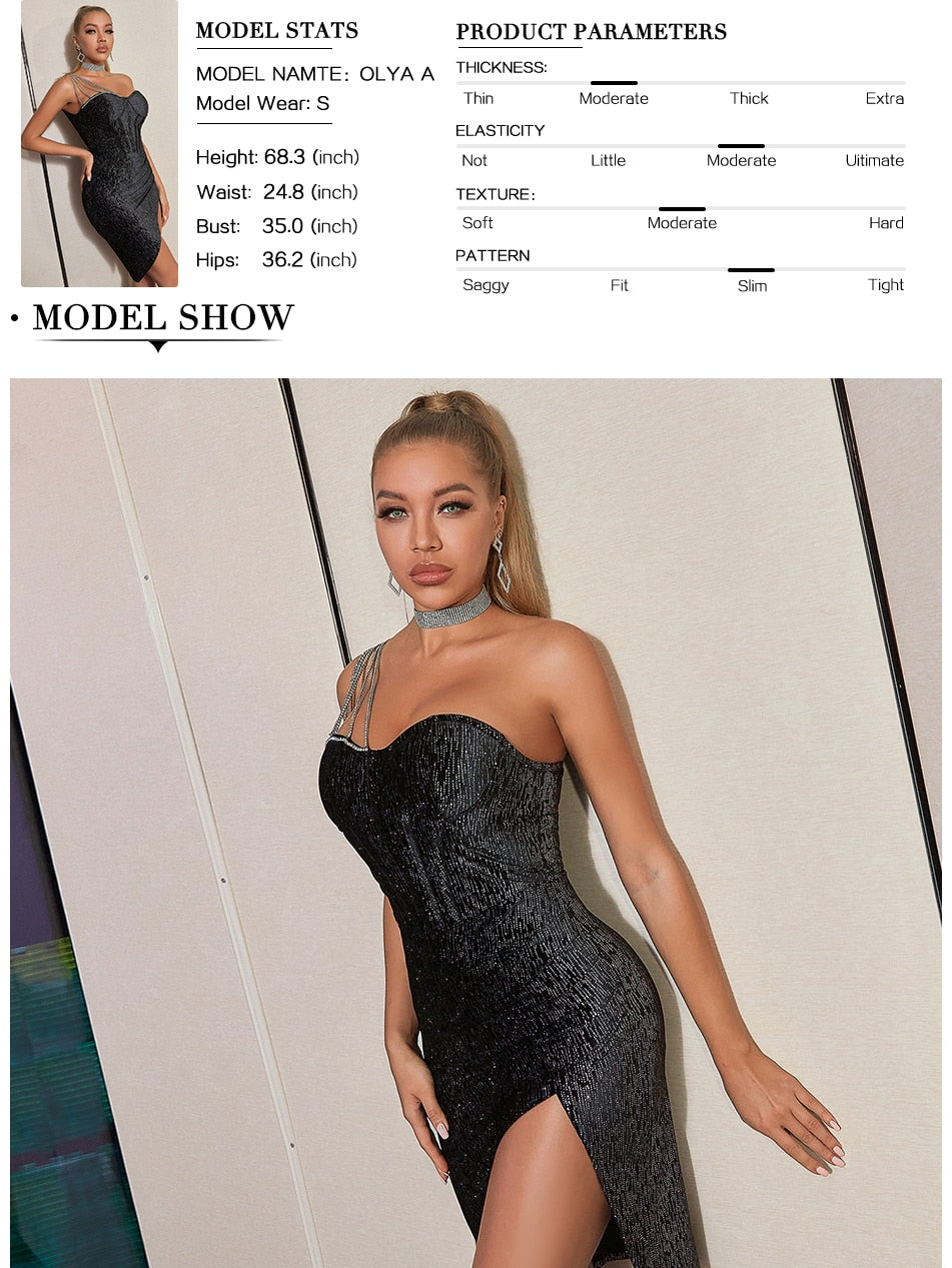 One Shoulder Diamonds Party Dress Women Summer Sleeveless Celebrity Sequins Evening Fashion Night Club Dress The Clothing Company Sydney